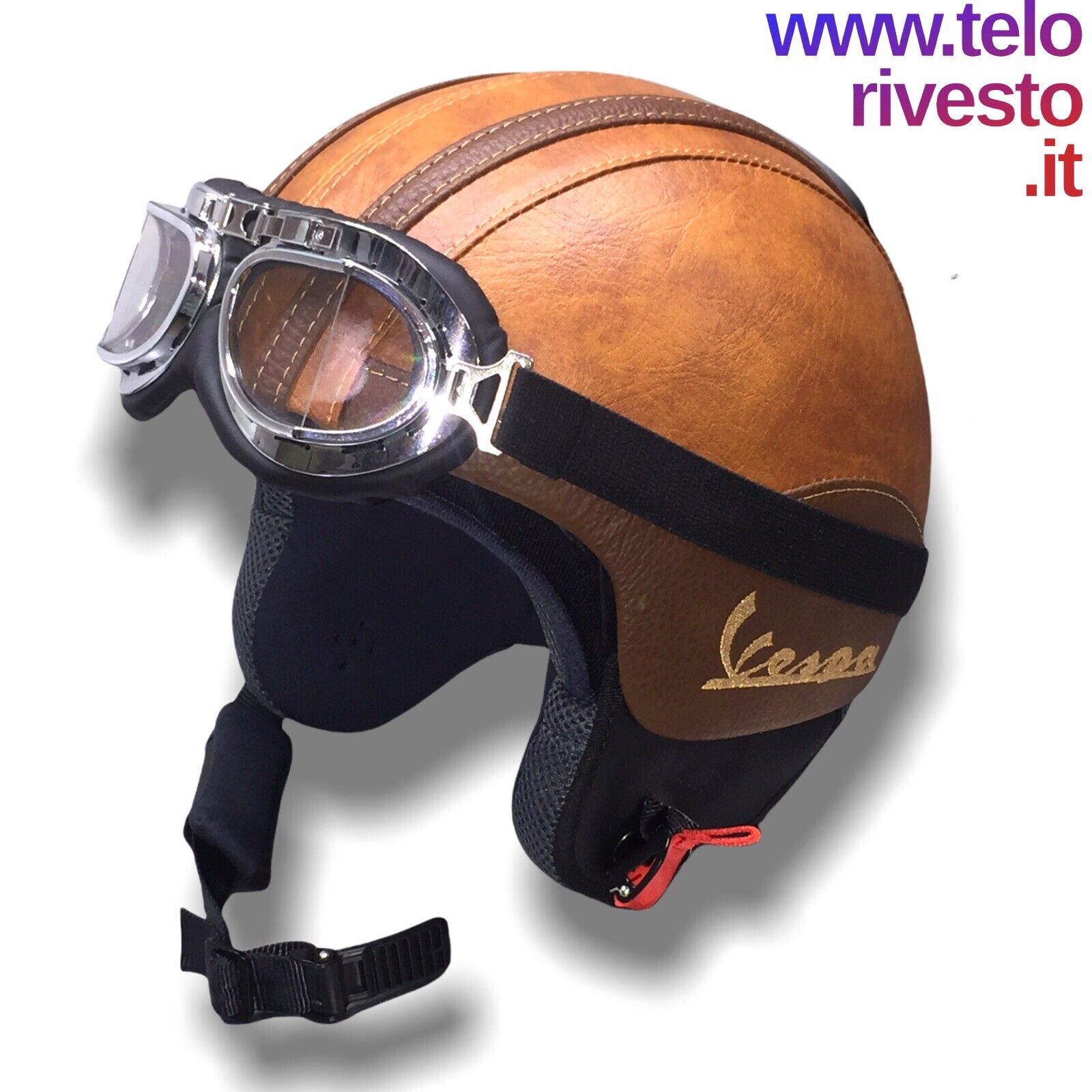 Casco Vespa Vintage personalizzabile in pelle Marrone ecopelle S,M,L,XL