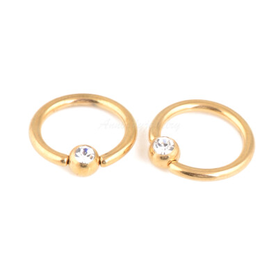 14G 3/8  Gold Color Coated 316L Steel BCR Closure Ring With 4mm Crystal GEM