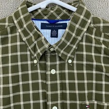 Tommy Hilfiger Button Up Shirt Men Extra Large XL Long Sleeve Green Check Cotton