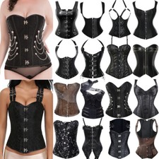 Women's Black Overbust Boned Corset Burlesque Basque Top Halloween Costume 6-24