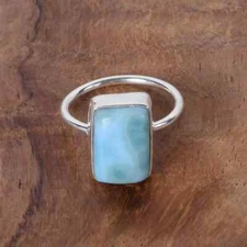 Larimar Gemstone 925 Sterling Silver Women Jewelry Blue Stone Ring All Sizes