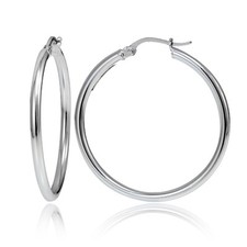 Sterling Silver 2mm High Polished Round Hoop Earrings, 40mm