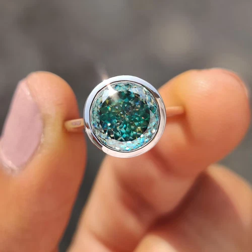 3.15Ct Blue Portuguese Cut Moissanite Cathedral Bezel Engagement Ring 925 Silver