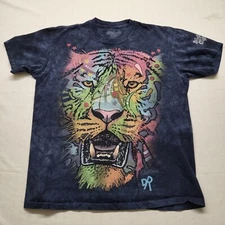 Rainforest Cafe Graphic T Shirt Adult M Tye Dye Blue Tiger Short Sleeve Full Art