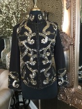 Jigsaw Womens Black With Gold Beaded Embroidered Long Sleeve Jacket Size M