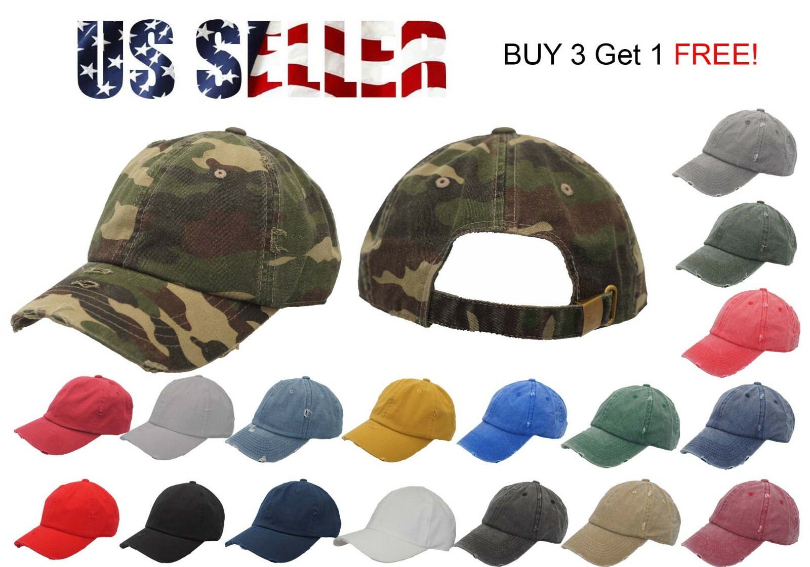 Distressed Cotton Dad Hat Baseball Ball Cap Hat Dad Vintage Solid &Pigment Plain