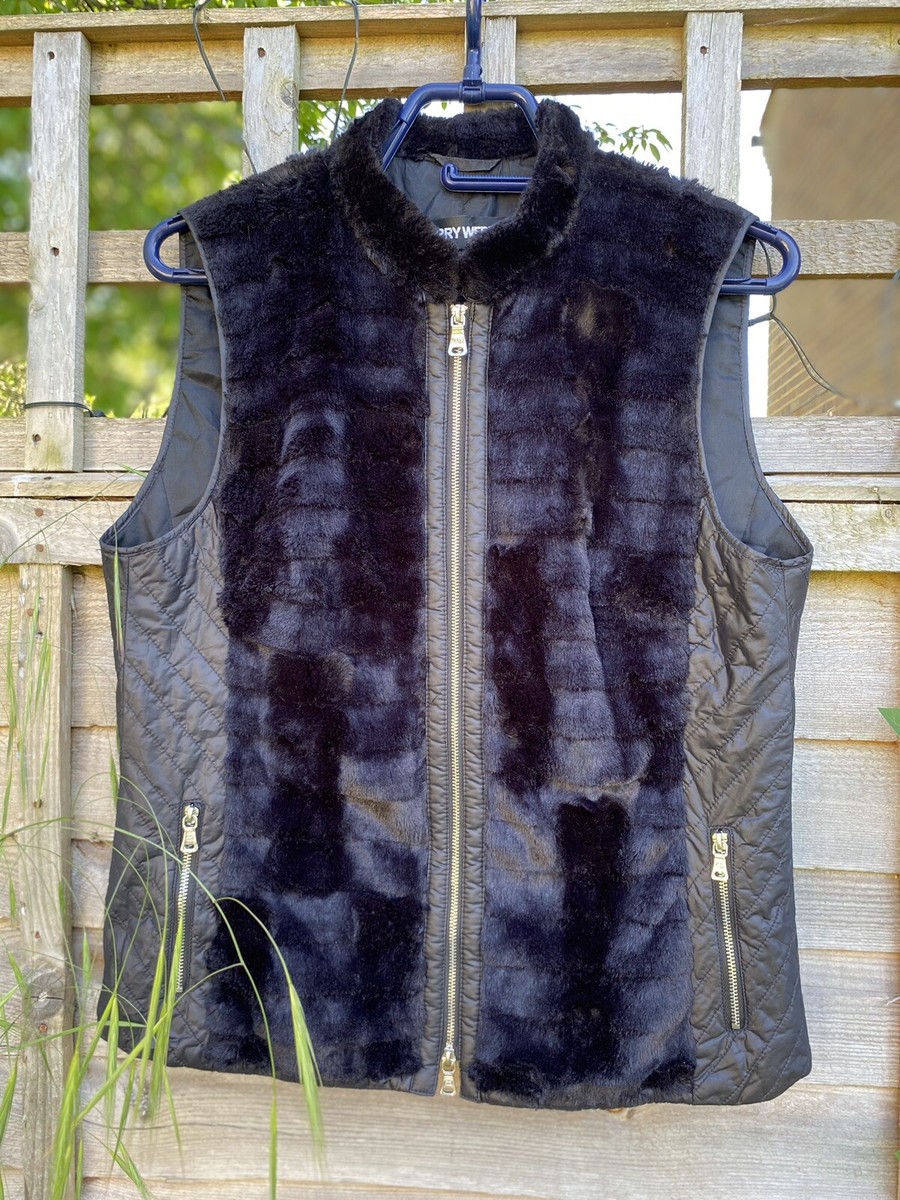 Ladies Gilet Gerry Webber Black Faux Fur Zip Up UK Size 12 Excellent  Condition