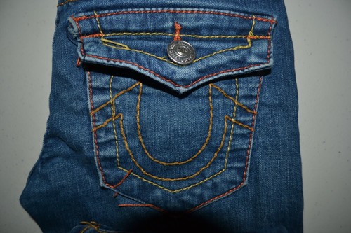 True Religion Girl's Skinny Thick Stitch Pocket Flaps Blue Jeans Sz 5 - Picture 2 of 12