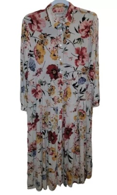 Philosophy Floral Shirt Dress Long Sleeve Sz 16 Tiered Maxi Shift Buttons