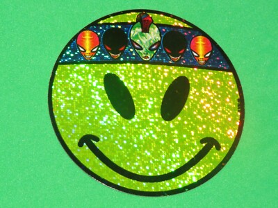 SMILEY FACE ALIEN HEAD EMOJI PRISM VENDING MACHINE STICKER HIPPIE HEADBAND