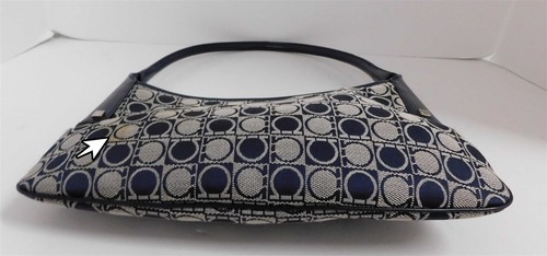 Kleine Hobo-Schultertasche Salvatore Ferragamo dunkelblau grau Logo Canvas Leder - Bild 6 von 7