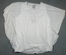 Catherines Poncho Womens 3X 26/28W White Embroidered Beaded Lace Lined Pullover
