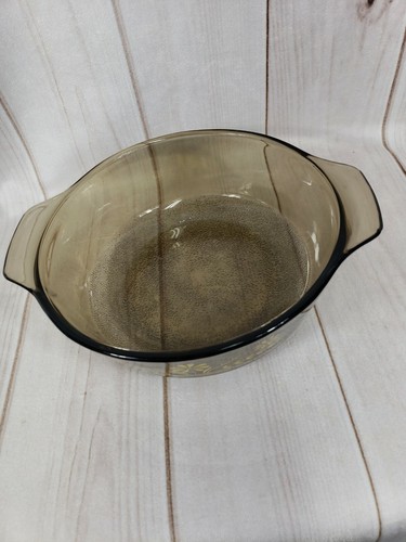 2 Vintage GLASBAKE Glass Casserole Pie Dish Yellow Daisy Brown Amber Visionware - Picture 6 of 7