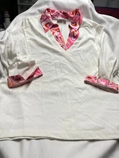 LOT 3313- VENEZIA- Women's White Top with Pink  Collar and Cuffs  - Size 2X