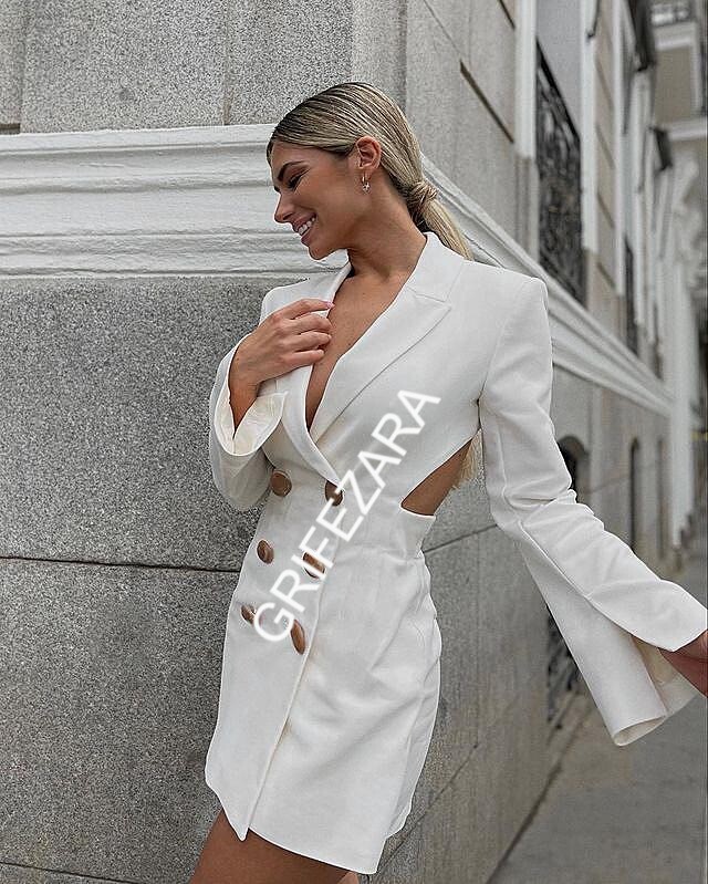 ZARA PLAYSUIT BLAZER WITH BACK VENT ECRU XS-L