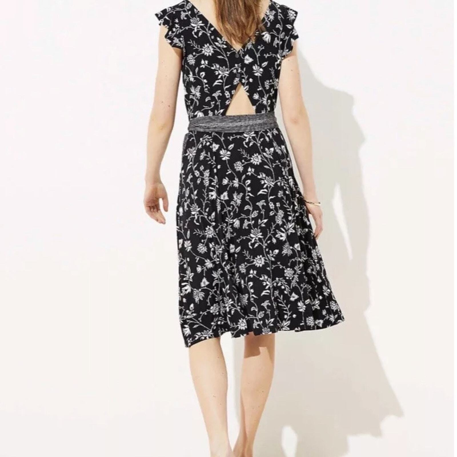 Loft Rainforest Cutout Button Back Midi Dress Bla… - image 3
