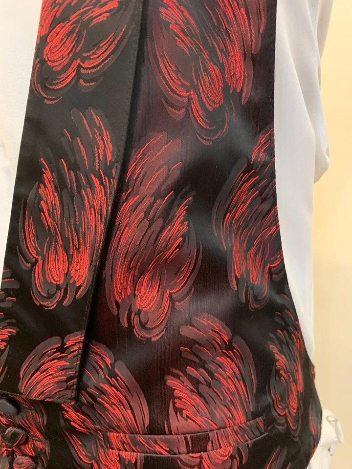 BLACK Formal Vest and Bow Tie with RED Brush Strokes -3 button adjustable -EUC - Image 2 of 4