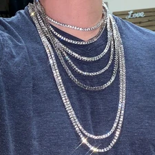 Men and Women 14K White Gold Plated Hip Hop Iced Tennis One Row Chain AAA CZ