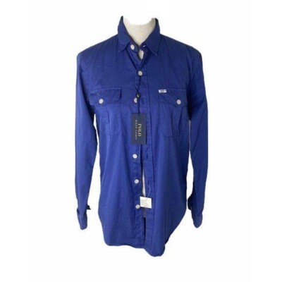 Men’s Small Button-Down Shirt Polo Ralph Lauren Blue Beach Twill