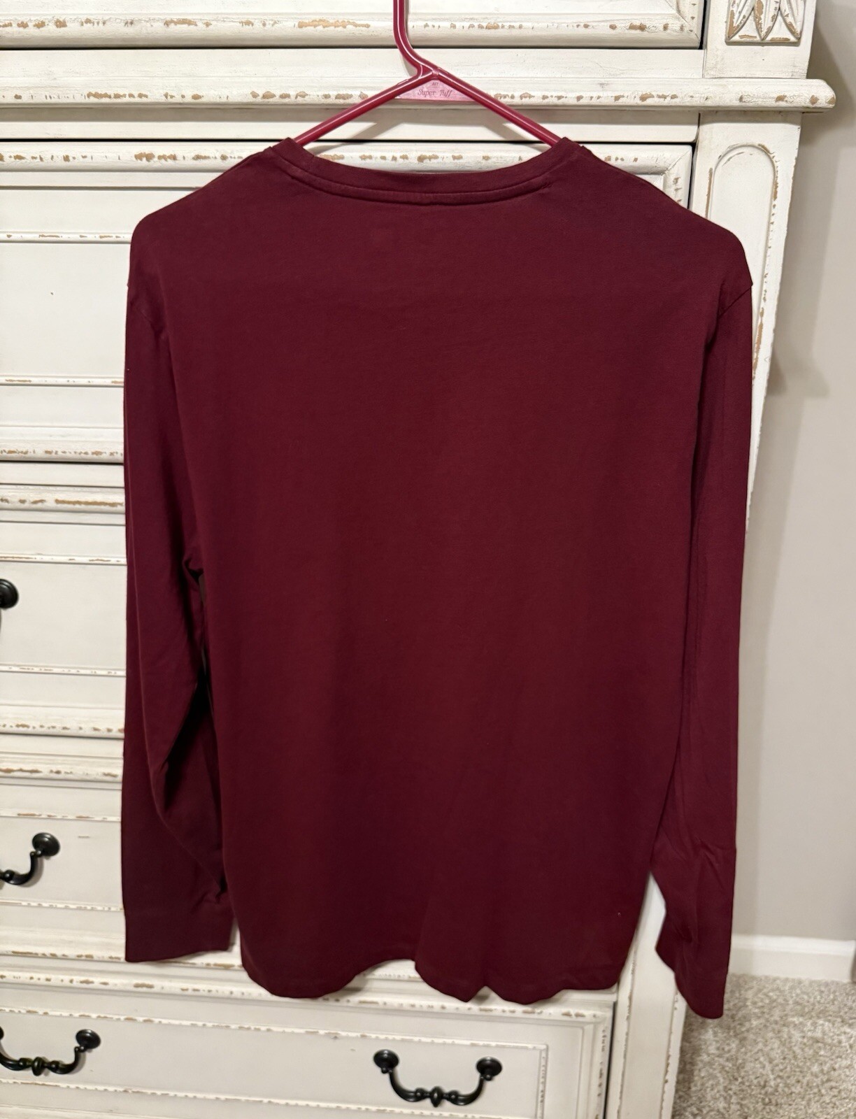 Polo Ralph Lauren Uomo L Borgogna Basic T shirt Verde Pony Logo Manica Lunga