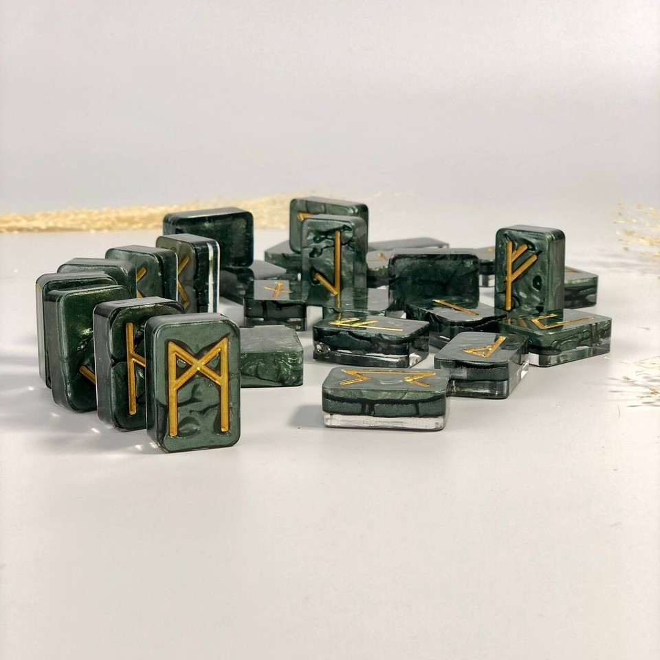 Epoxy Resin RUNES with Case, Rune Set, Green Runes, Unique Viking Norse ...