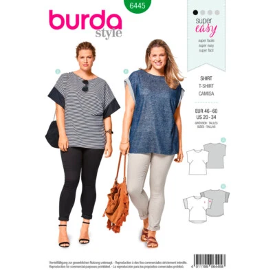 Burda 6445 DAMEN Plus Blusen Nähen Muster Größen 20 - 34 Fähigkeit: Einfach - Bild 1 von 4