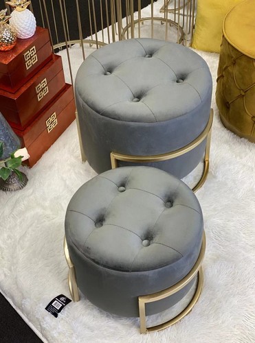 Premium OTM-L2-VELVET BU SETS OF 2 Ottomans with gold bases-Charcoal Grey - Picture 4 of 19