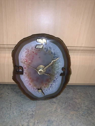 Vtg Mantal Clock in Polished Natural Amber Color Agate Stone Tochigi Tokei Japan