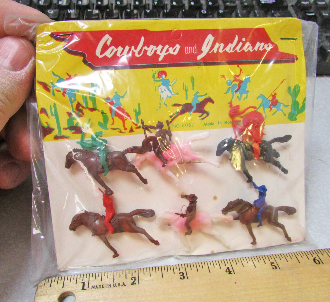 60's〜70's BIG ネイティブアメリカン　インディアン親子の置物アリゾナ vintage 1960s set of 6 Cowboys & Native Americans on Horseback