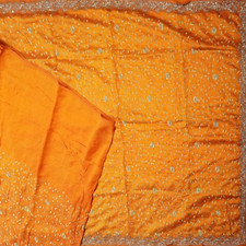 Vintage Orange Sarees 100 Pure Silk Hand Embroidered Sari 6YD Craft Fabric