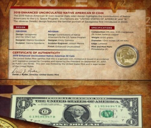 2019-P US Mint Sacagawea nativi americani $1 set monete e valute con OGP - Foto 2 di 2