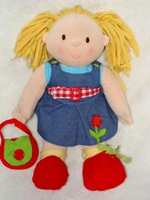 One Step Ahead Plush Dress Up Girl Doll Denim Dress Blond Hair Stuffed Toy 15"