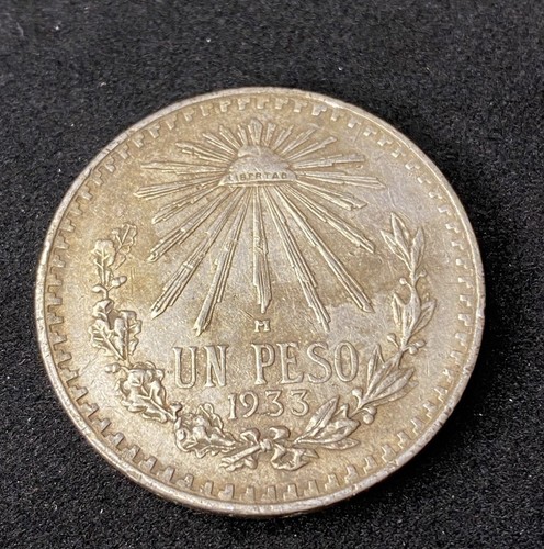 1933 Mexico Un Peso 0.7200 Silver ASW 0.3857 Free Shipping