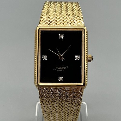 Xavier Womens Watch 25mm Black Dial Crystal Markers Gold Mesh New Battery