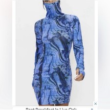Pretty Little Thing Black Blue Dress With Built In Mouth Mask With Ear Straps