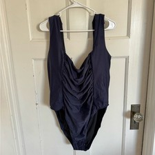 NWT J.Crew Navy Ruched Square neck one piece swimsuit size 24