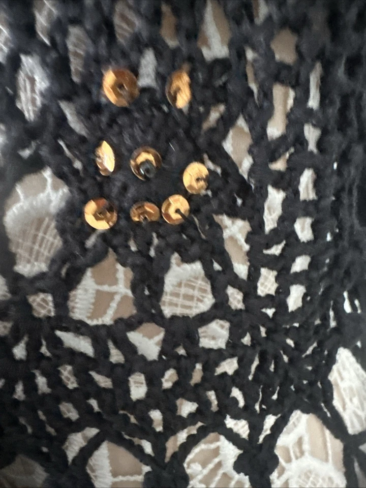 Suéter negro de ganchillo delantero manga gorra de algodón BOSTON APROPIADO talla L Foto 4 de 4