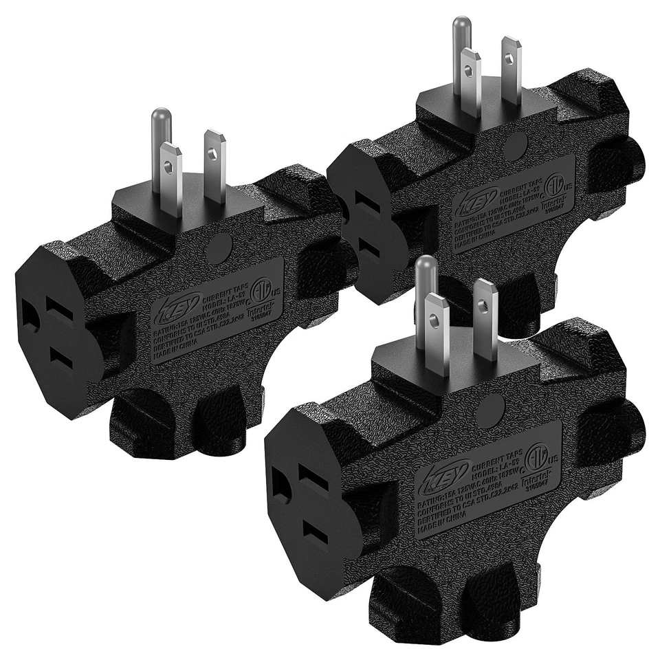 Powtech 3-Pack Lighted Single Outlet AC Wall Switch Adapter – White, Horizontal-646968