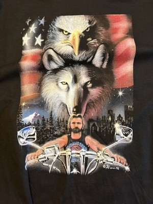 Vtg Black - Eagle / wolf - Biker Motorcycle T-Shirt - XXLarge-92