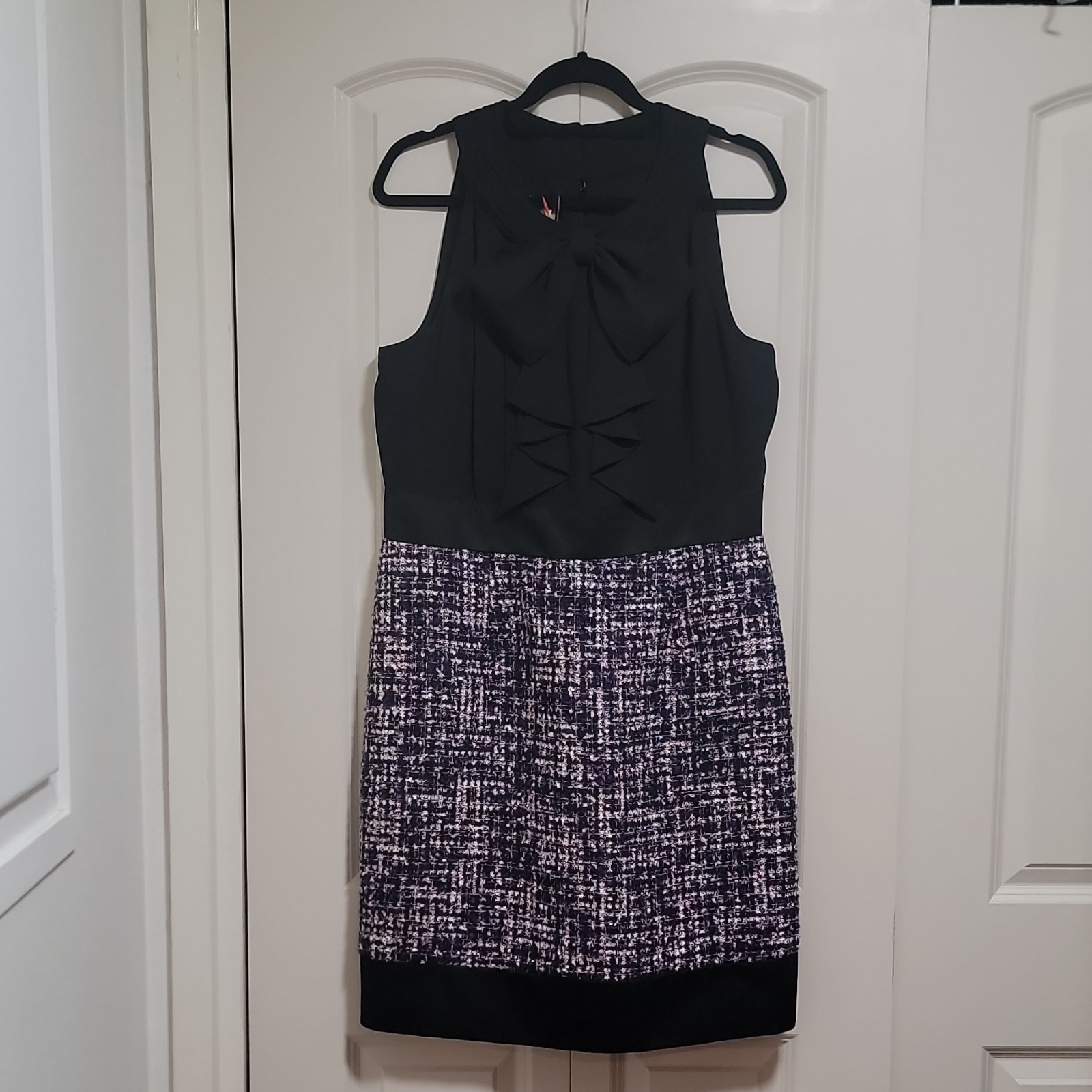 Anne Klein Classic Sleeveless Size 14 Black, Plum Multi Tweed Dress