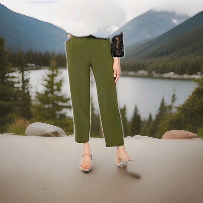 Susan Graver essentials Liquid Knit pants Medium Petite Olive Green