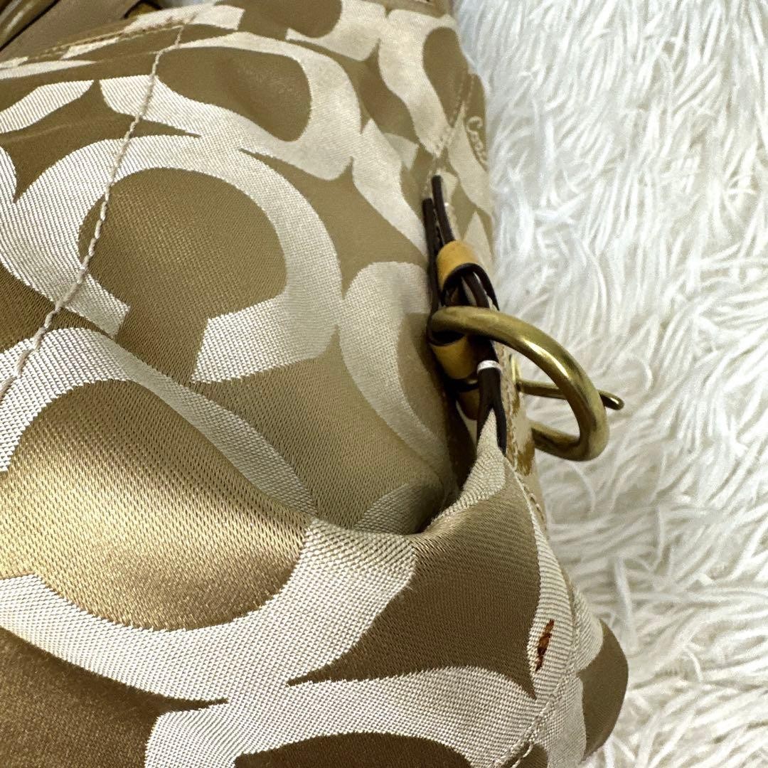 Coach Madison Op Art 2-Way Shoulder Bag Gold Beige Leather Canvas 8x14x26cm Auth image 10