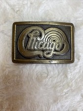 VINTAGE 1970s  CHICAGO  MUSIC BAND LOGO ARTWORK BRASS BELT BUCKLE