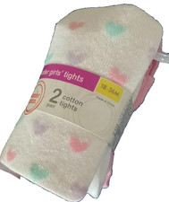 Wonder Nation Footed Cotton Tights Baby Toddler Girls Size 18-36mo Pink/Hearts