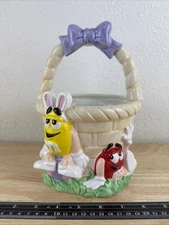 Vintage Ceramic Easter Basket Red & Yellow M&M Mars Candy FTD Planter  9” Tall