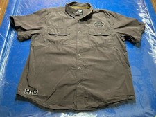 Harley Davidson Shirt Mens XL Mechanic Button Up Gray Brown Patch Short Sleeve
