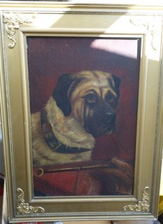 Bullmastiff Dog Antique Framed Oil Painting on Canvas c 1900
