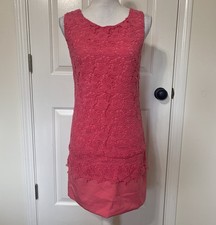 Rhyme Pink Floral Lace Sleeveless Formal Sheath Dress Scalloped Hem Cotton Small