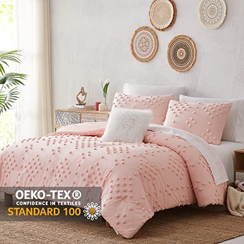 Pink Comforter Set Queen, Pom Pom Tufted Pattern Design Bedding Sets 8 - Foto 4 di 6