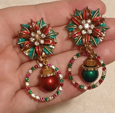 Lunch at The Ritz Christmas ornaments and poinsettia, post earrings